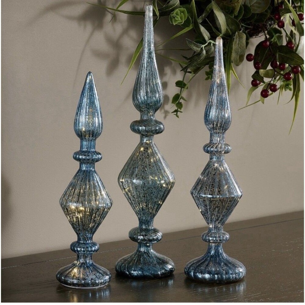 Set of 3 Illuminated Glass Finials by Valerie - Blue